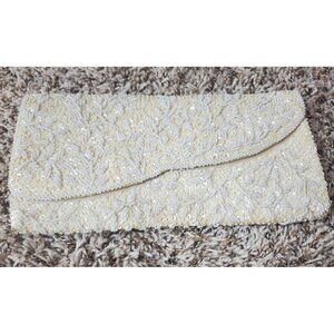 Vtg Cream Beaded Snap Closure Hand Bag Purse Clutch Flapper Classy  Formal